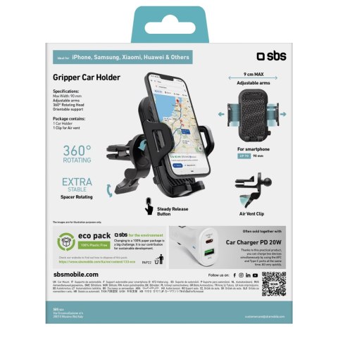 Uchwyt samochodowy do smartfona na kratkę nawiewu wzmocniony - czarny SBS