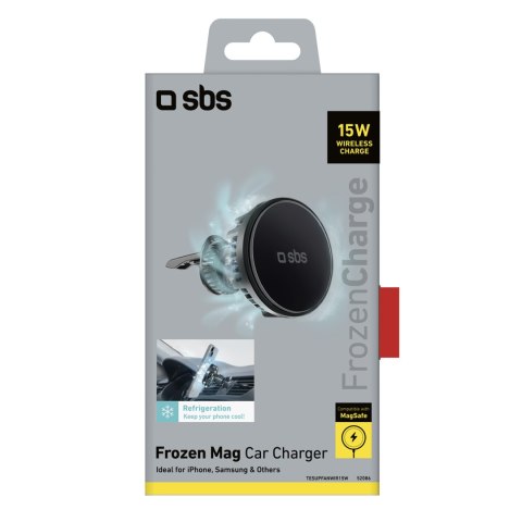 Uchwyt samochodowy na smartfona z ładowarką indukcyjną na kratkę z chłodzeniem - czarny SBS