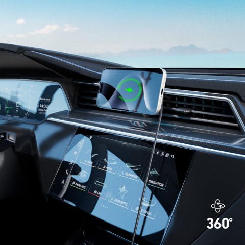 Uchwyt samochodowy na smartfona z ładowarką indukcyjną na kratkę z chłodzeniem - czarny SBS