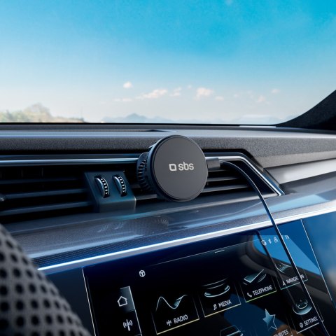 Uchwyt samochodowy na smartfona z ładowarką indukcyjną na kratkę z chłodzeniem - czarny SBS