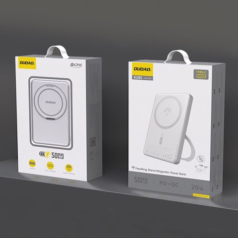 Powerbank K28 10000mAh z MagSafe z metalową obudową i podstawką PD 22.5W - srebrny DUDAO