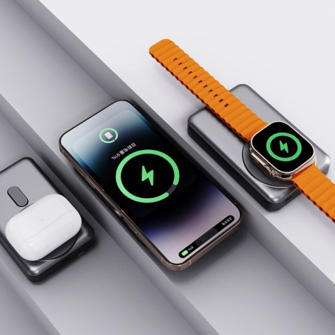 Powerbank K29 10000mAh MagSafe metalowa obudowa podstawka kable USB-C iPhone Lightning PD 20W - srebrny DUDAO