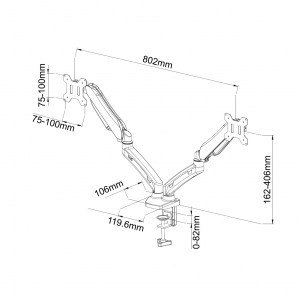 Uchwyt biurkowy na sprężynie gazowej do 2 monitorów LED/LCD 13-27 cali L-13GD ART