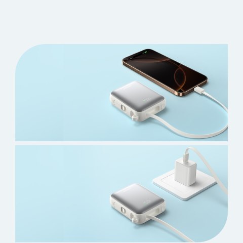 Powerbank 10000mAh 22.5W z wbudowanymi kablami USB-C Lightning - biały JOYROOM