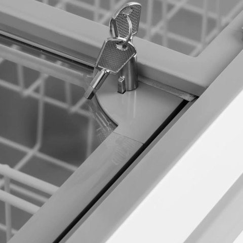 Zamrażarka skrzyniowa przeszklona z zamkiem do mrożonek lodów 450 l 340 W Royal Catering