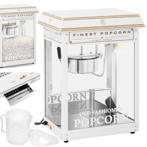 Maszyna automat urządzenie do prażenia popcornu retro TEFLON 1600 W 5-6 kg/h - biało-złota Royal Catering