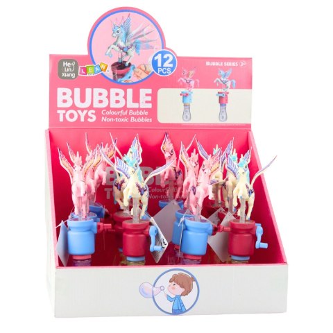 Bańki Mydlane Jednorożec Ruchome Skrzydła Na Korbkę 23cm Mix LEAN TOYS