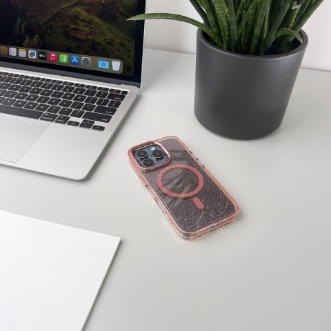 Etui ochronne na Samsung Galaxy S25 Glitter Case z Mag Safe - różowe z brokatem WOZINSKY