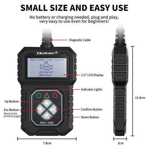 Cyfrowy Tester diagnostyczny ProLine | OBDII EOBD | 8V-25V | Dualsystem Qoltec