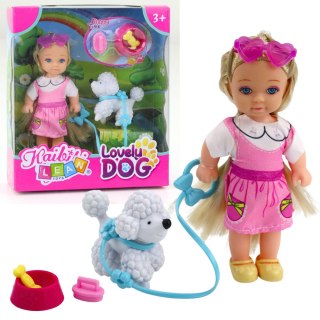 Zestaw Mini Laleczka Z Pieskiem Na Smyczy Miska Z Kością LEAN Toys