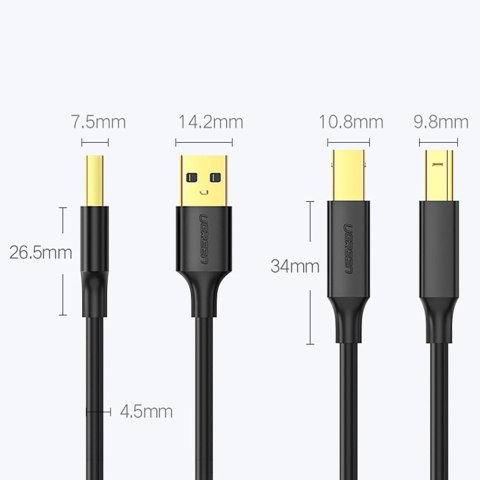 Kabel przewód USB Typ B do drukarki męski - USB 2.0 męski 480Mbps 1m czarny UGREEN