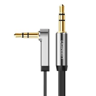 Kabel przewód płaski kątowy audio AUX 3.5mm minijack 0.5m czarny UGREEN