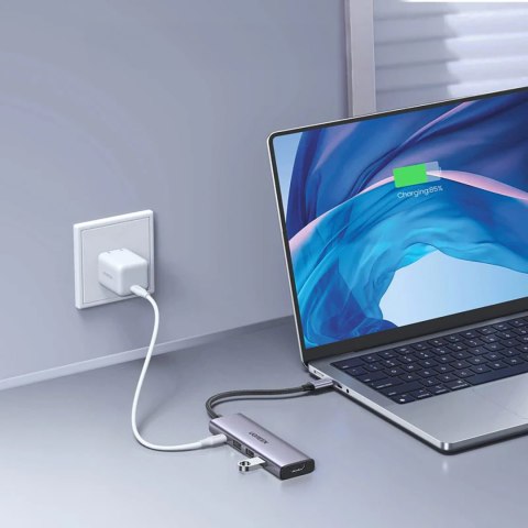 5w1 HUB adapter USB-C - USB-C PD / HDMI / 3x USB-A 3.0 - szary UGREEN
