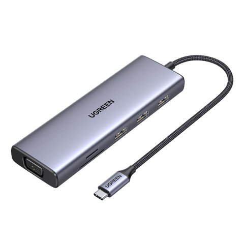 HUB Adapter USB-C - 3x USB-A 3.0 / HDMI / VGA / RJ45 / czytnik kart SD / TF / USB-C PD - szary UGREEN