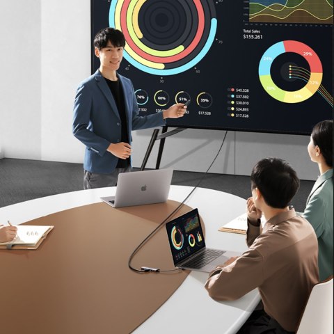 HUB Adapter USB-C - 3x USB-A 3.0 / HDMI / VGA / RJ45 / czytnik kart SD / TF / USB-C PD - szary UGREEN