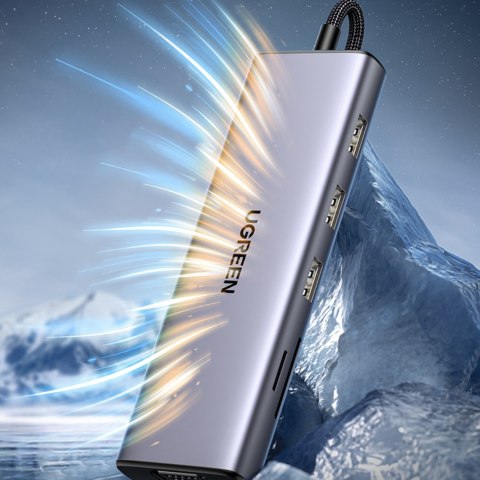 HUB Adapter USB-C - 3x USB-A 3.0 / HDMI / VGA / RJ45 / czytnik kart SD / TF / USB-C PD - szary UGREEN