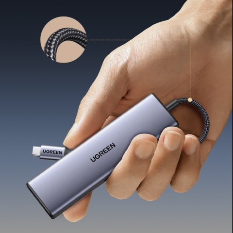 HUB Adapter USB-C - 3x USB-A 3.0 / HDMI / VGA / RJ45 / czytnik kart SD / TF / USB-C PD - szary UGREEN