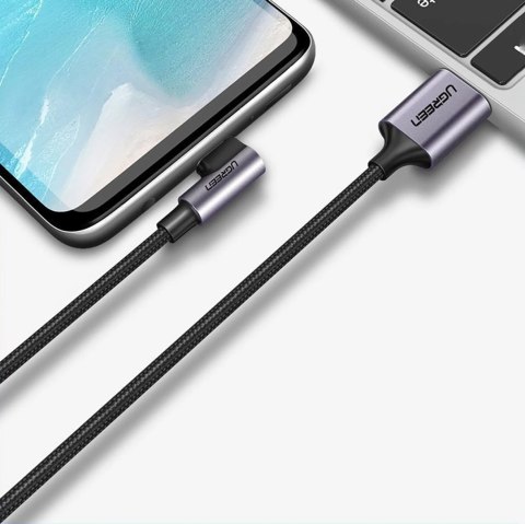 Kabel przewód kątowy USB-A - USB-C 3A 3m - szary UGREEN