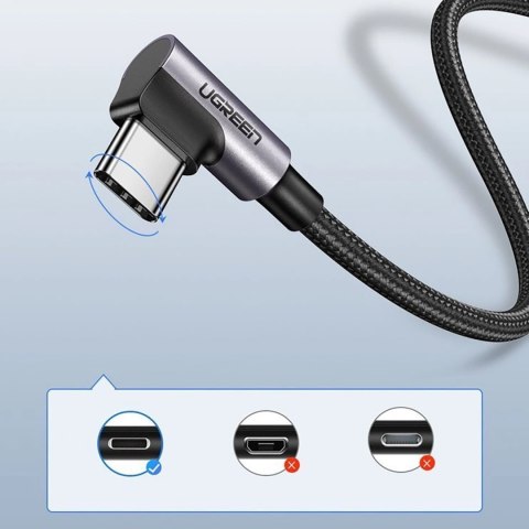 Kabel przewód kątowy USB-A - USB-C 3A 3m - szary UGREEN