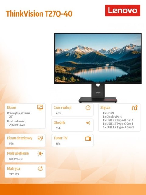 Monitor ThinkVision 27.0 T27Q-40 WLED LCD 64A6ZAT6EU Lenovo