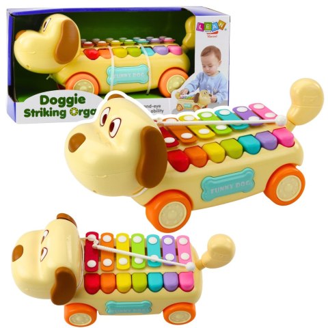 Jeżdżący Piesek Cymbałki Ruchome Uszy Ogon Pałeczka Na Sznurku LEAN Toys