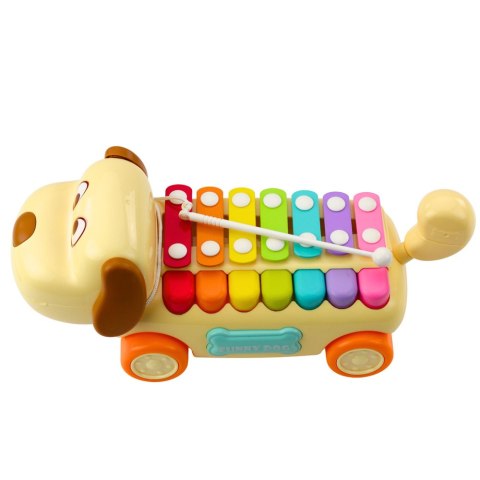 Jeżdżący Piesek Cymbałki Ruchome Uszy Ogon Pałeczka Na Sznurku LEAN Toys