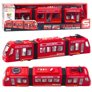 Metro Miejskie Tramwaj Otwierane Drzwi Światła Dźwięki Czerwone 1:16 LEAN Toys