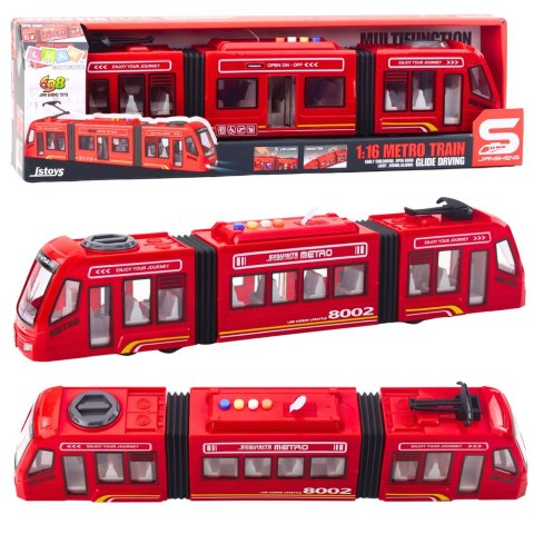 Metro Miejskie Tramwaj Otwierane Drzwi Światła Dźwięki Czerwone 1:16 LEAN Toys