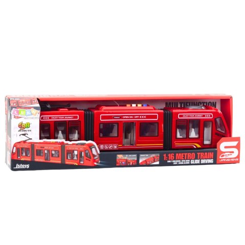 Metro Miejskie Tramwaj Otwierane Drzwi Światła Dźwięki Czerwone 1:16 LEAN Toys