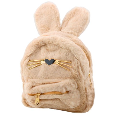 Plecak Dziecięcy Futrzany Pluszowy Uszy Nos Wąsy Królika Beżowy 3L 22cm LEAN
