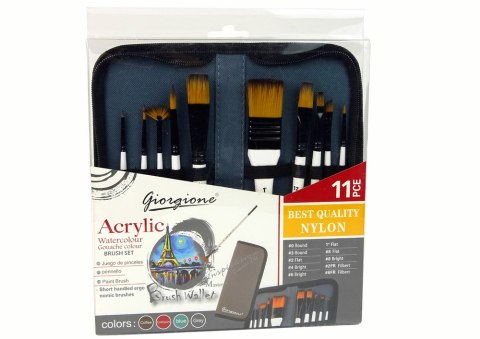 Zestaw Artysty W Piórniku Pędzle Akrylowe 10 Sztuk LEAN