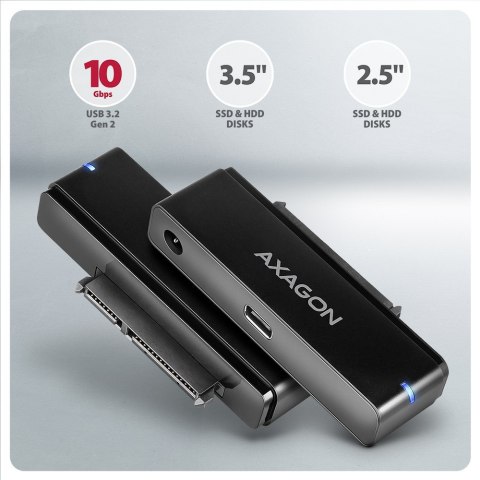ADSA-FPX Adapter USB-C 10Gbps SATA 6G 2.5/3.5 cala SSD/HDD FASTPORT X, w tym zasilacz, 60cm USB-C/USB-A kabel AXAGON