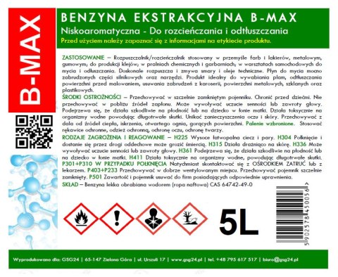 Benzyna ekstrakcyjna bezwonna B-MAX 5L GSG24