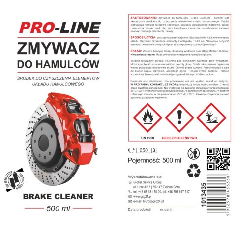 Zmywacz środek do czyszczenia hamulców i układów hamulcowych PRO-LINE spray 500 ml PRO-LINE
