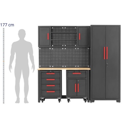 Zestaw mebli warsztatowych szafa 2 szafki na kółkach ściana perforowana MSW