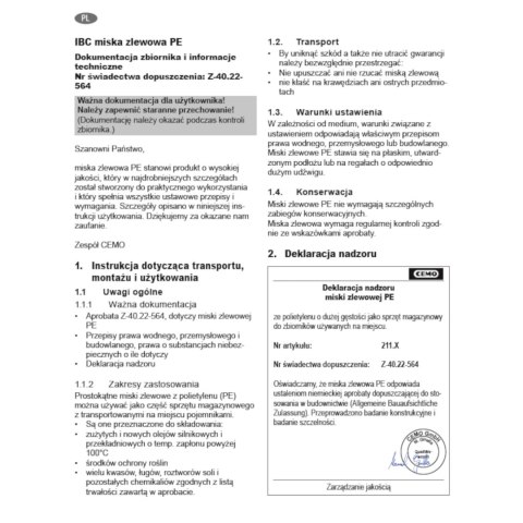 Wanna wychwytowa podstawa pod 2 zbiorniki IBC 1100L plastikowa PE CEMO 10952 GSG24