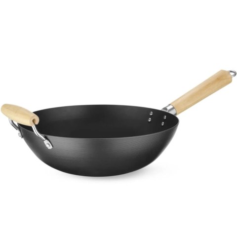 Wok ze stali węglowej z drewnianymi uchwytami śr. 324 mm Hendi