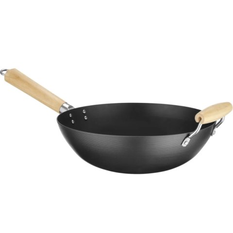 Wok ze stali węglowej z drewnianymi uchwytami śr. 324 mm Hendi