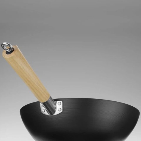 Wok ze stali węglowej z drewnianymi uchwytami śr. 324 mm Hendi