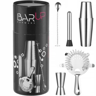 Zestaw barmański w tubie shaker jigger sitko muddler łyżka - srebrny Bar Up