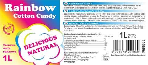 Kolorowa tęczowa wata cukrowa Rainbow Cotton Candy 1L Bartpol