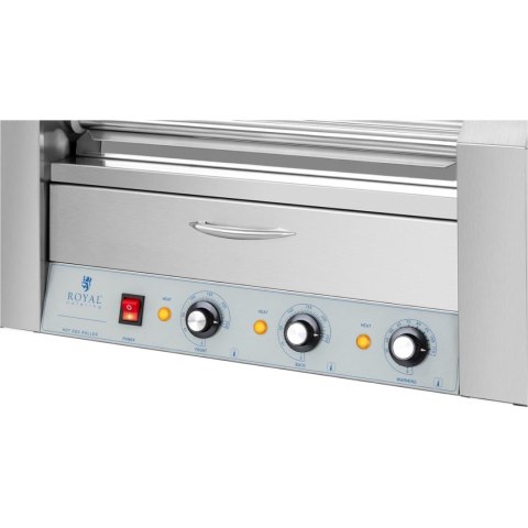 Podgrzewacz grill rolkowy do parówek hot-dogów z szufladą i osłoną - 7 rolek Royal Catering