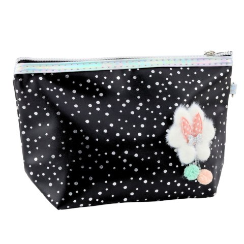 Piórnik Kosmetyczka Kokardka Błyszczące Kropki Czarny 23x16cm LEAN