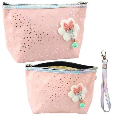 Piórnik Kosmetyczka Kokardka Błyszczące Kropki Pudrowy Róż 23x16cm LEAN