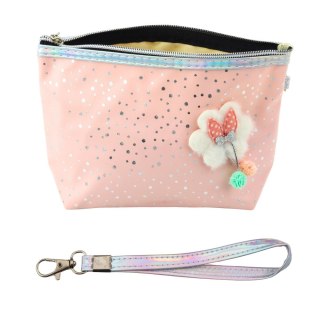 Piórnik Kosmetyczka Kokardka Błyszczące Kropki Pudrowy Róż 23x16cm LEAN