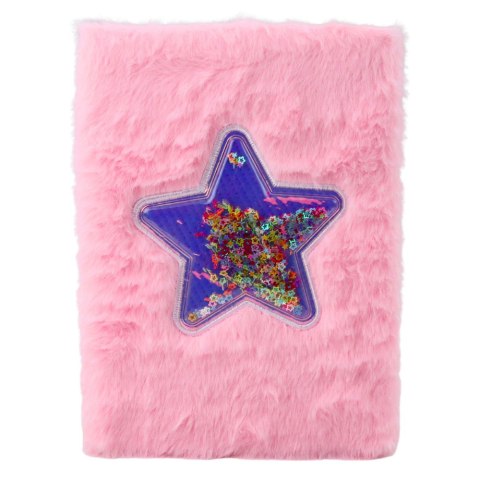 Pluszowy Zeszyt Notatnik W Linie Gwiazda Z Konfetti Różowy A5 80 Kartek LEAN