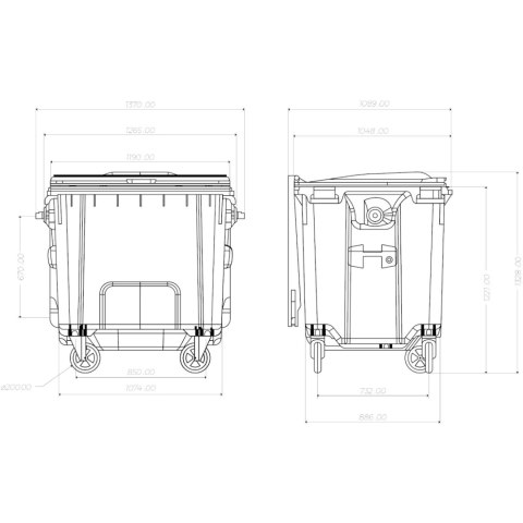 Kontener pojemnik na odpady śmieci komunalne PZH EN 840-2 DIN 1100L - zielony GSG24