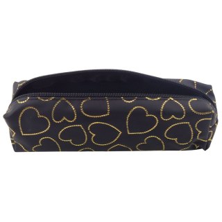 Piórnik Szkolny Biurowy Jednokomorowy Złote Serca Czarny 20x6,5 cm LEAN