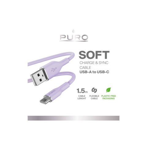 Kabel przewód USB-A - USB-C 1.5m - fioletowy PURO