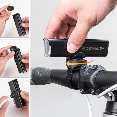 Lampka rowerowa przednia 1000 lm z kablem USB-C - USB-A - czarna ROCKBROS